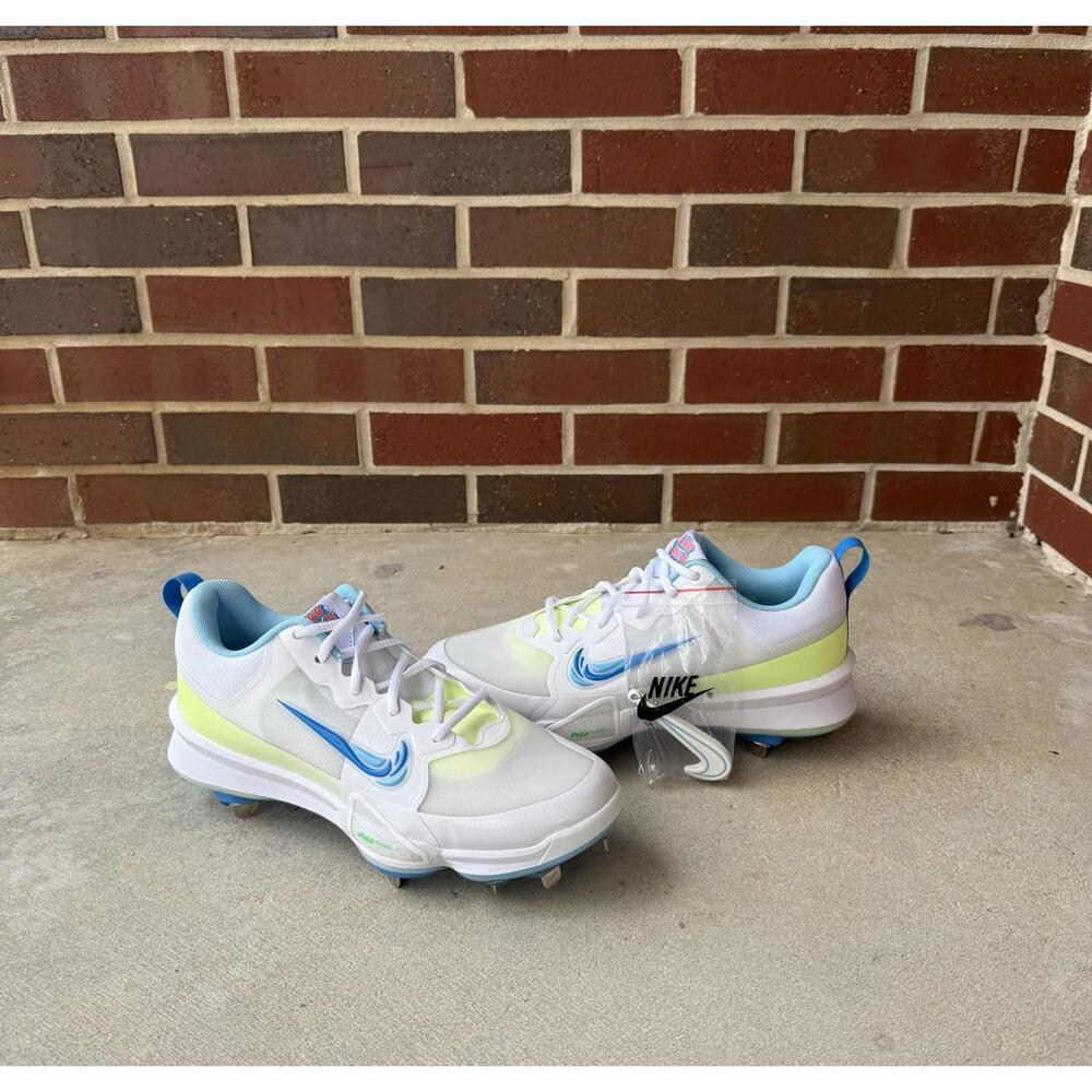 Nike Force Trout 9 Pro Cleats Baseball White/Volt/Blue FQ7941-100 Sz 9.5